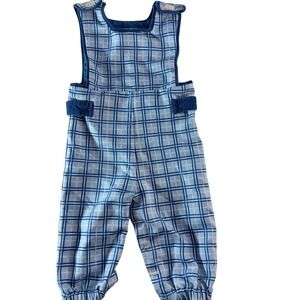Henry Duvall Baby Boy Blue Plaid Jon Jon Overalls 6-12 Months Bubble Romper Snap